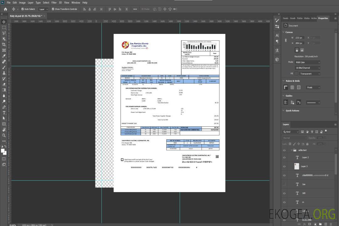 États-Unis Texas San Patricio Electric Corporative modèle de facture de services publics aux formats Word et PDF template